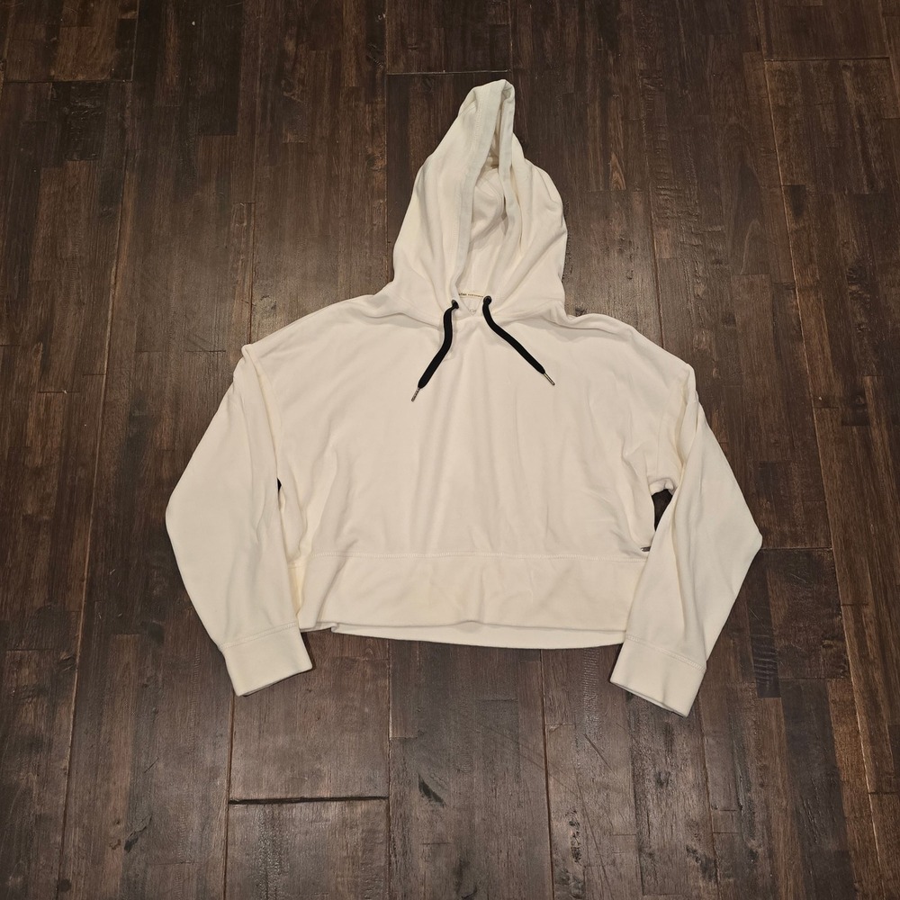 Calvin Klein Performance Cropped Hoodie Sweatshirt Cream Womens XL Soft Velour